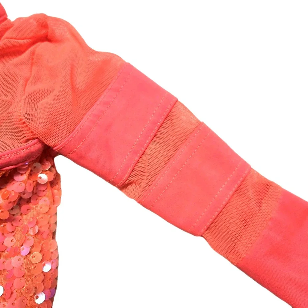 Weissman Acro Dance Costume Bom Bom 11524 Hot Pink Sequin Biketard SC Child 6